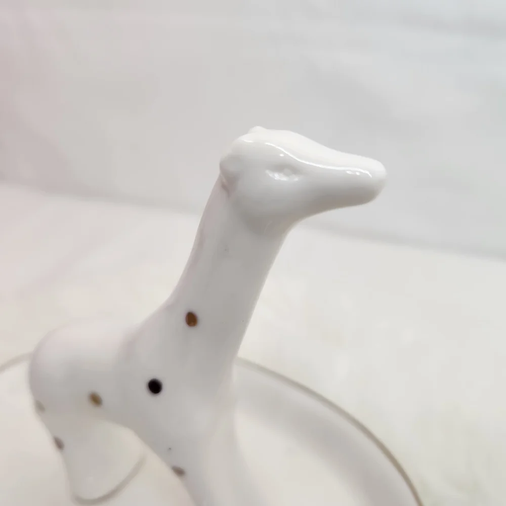 Giraffe white polka dot jewelry dish ring holder porcelain